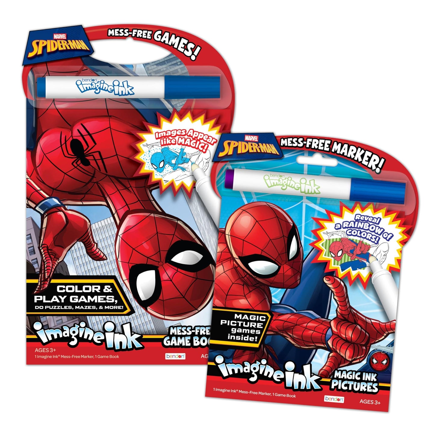 Marvel Spider-Man Imagine Ink Activity Book Bundle, Spiderman Books for Kids, Magic Ink Pictures and Mess-Free Game Book, 2 Books and 2 Markers, Ages