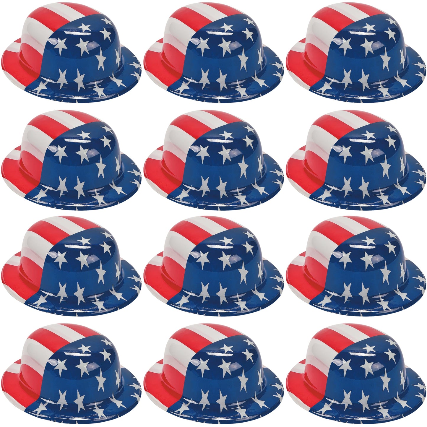 Fun Express - American Flag Plastic Derby Hat for Fourth of July - Apparel Accessories - Hats - Party Hats - Fourth of July - 12 Pieces