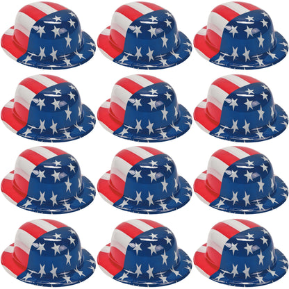 Fun Express - American Flag Plastic Derby Hat for Fourth of July - Apparel Accessories - Hats - Party Hats - Fourth of July - 12 Pieces