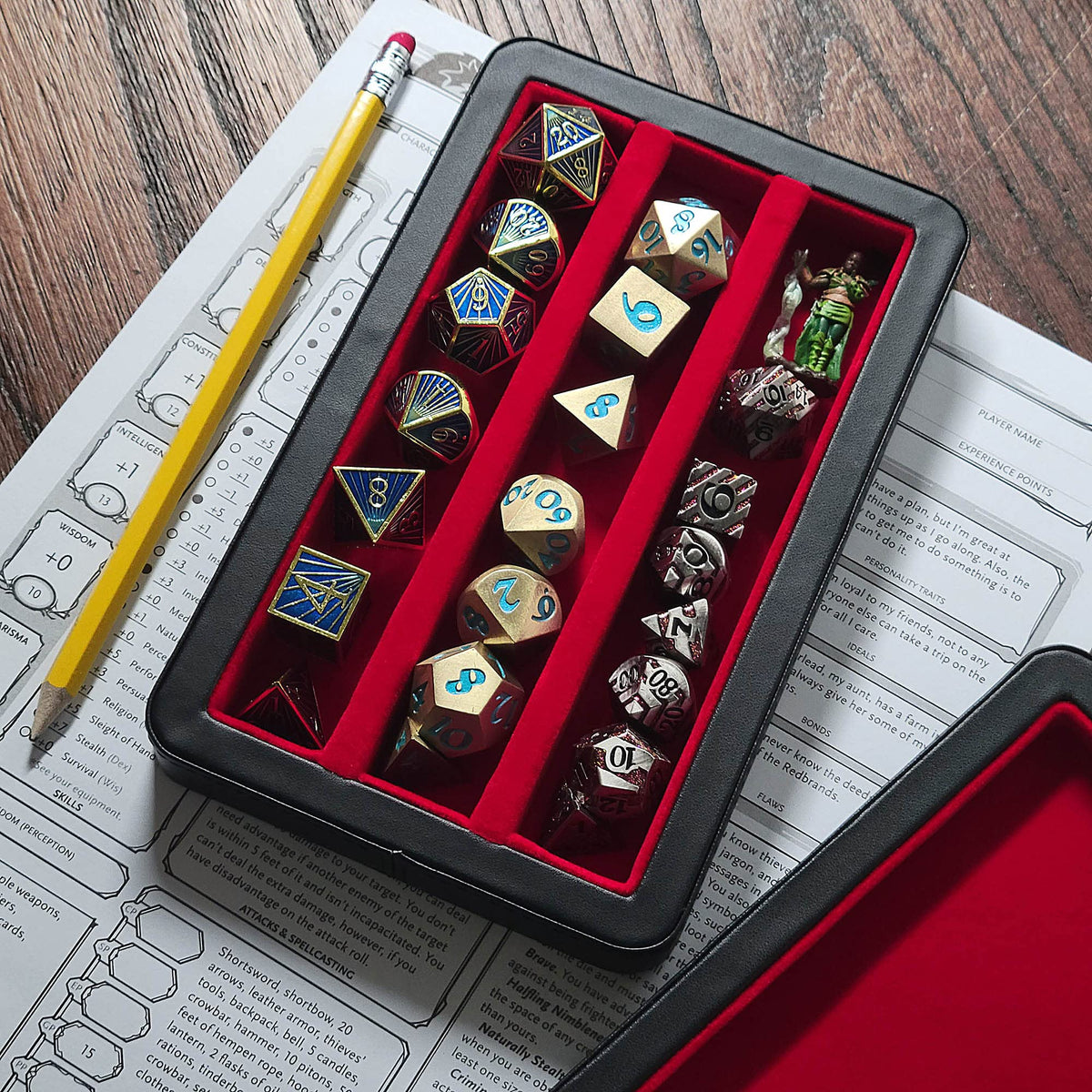 Forged Dice Co. Premium 3-Row Dice Case - Combination Dice Box and Dice Tray - Protects Polyhedral Dice Sets - Felt-Lined Storage Rows - Magnetic Lid