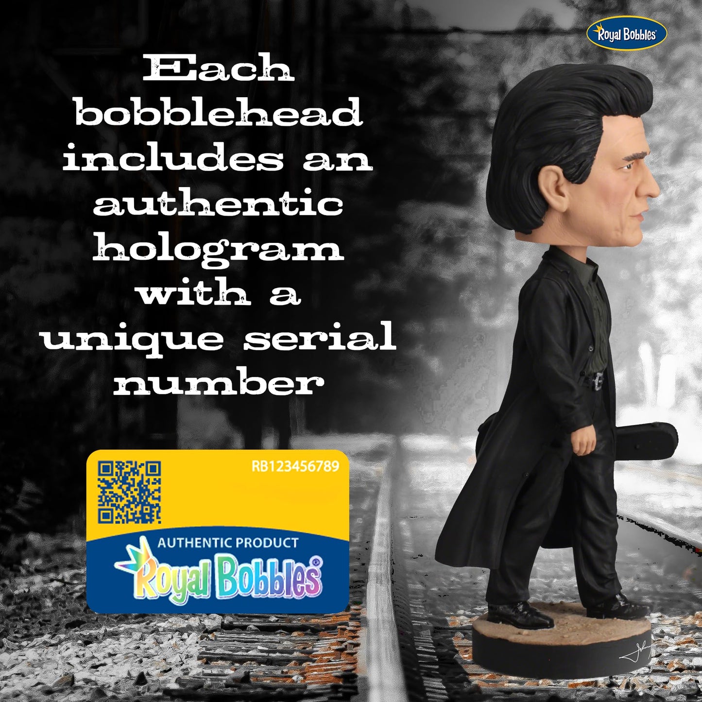 Royal Bobbles Johnny Cash The Man in Black Collectible Bobblehead Statue - 7.8 Inches Tall - Premium Polyresin Figure