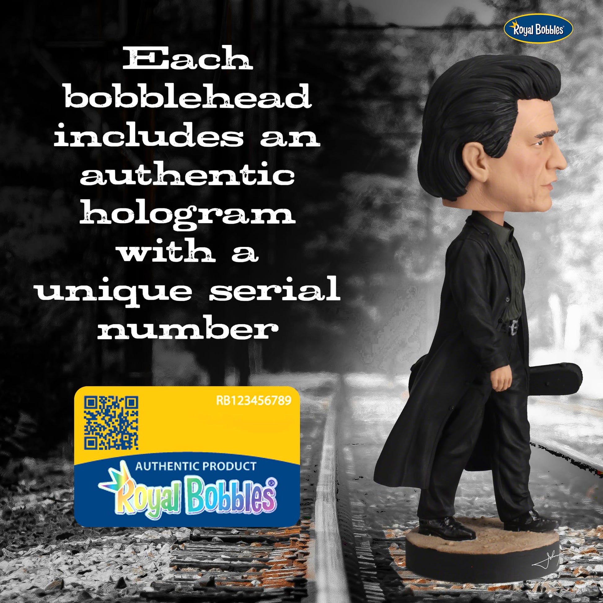 Royal Bobbles Johnny Cash The Man in Black Collectible Bobblehead Statue - 7.8 Inches Tall - Premium Polyresin Figure