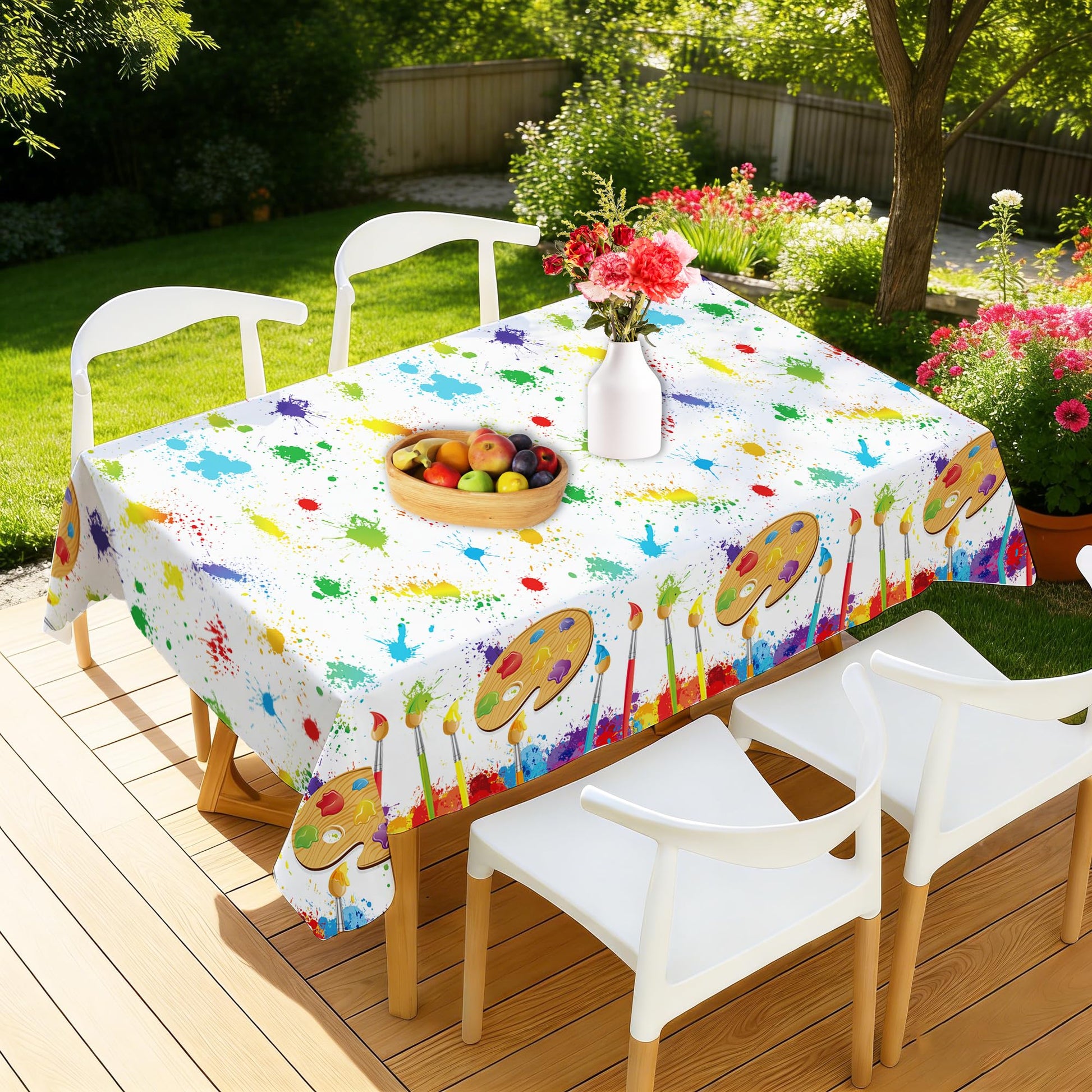2 Pcs Artistic Canvas Tablecloths ,Vibrant Paint Splatter and Palette Design, Perfect for Creative Events, Art Studios, and Festive Gatherings to Add