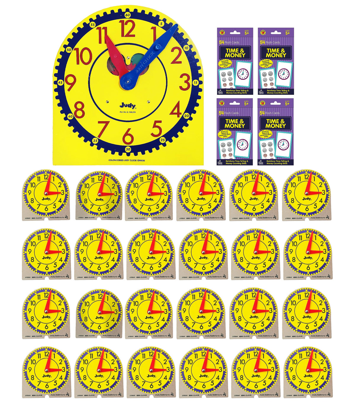 Carson Dellosa Telling Time Teaching Clocks for Kids Educational Bundle, Judy Clock, Mini Judy Clocks, Flash Cards 4-Pack, Counting Manipulatives