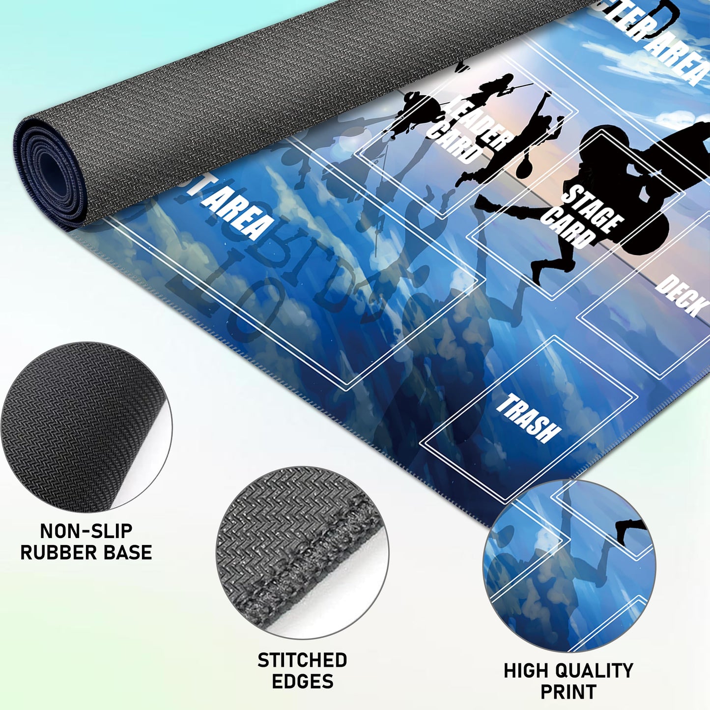 Auralvia Single-Player TCG Playmat with Zones Compatible with One Piece Card Game, Bonus Power Counter Dice & Storage Bag Included 24x14 Inches