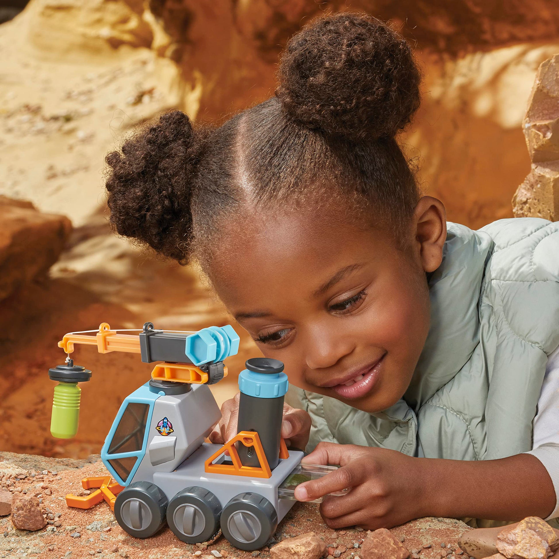 Big Adventures Moon Microscope Space Rover STEM Toy Vehicle with Microscope, Magnetic Crane, Extending Grabber for Girls, Boys, Kids Ages 3+