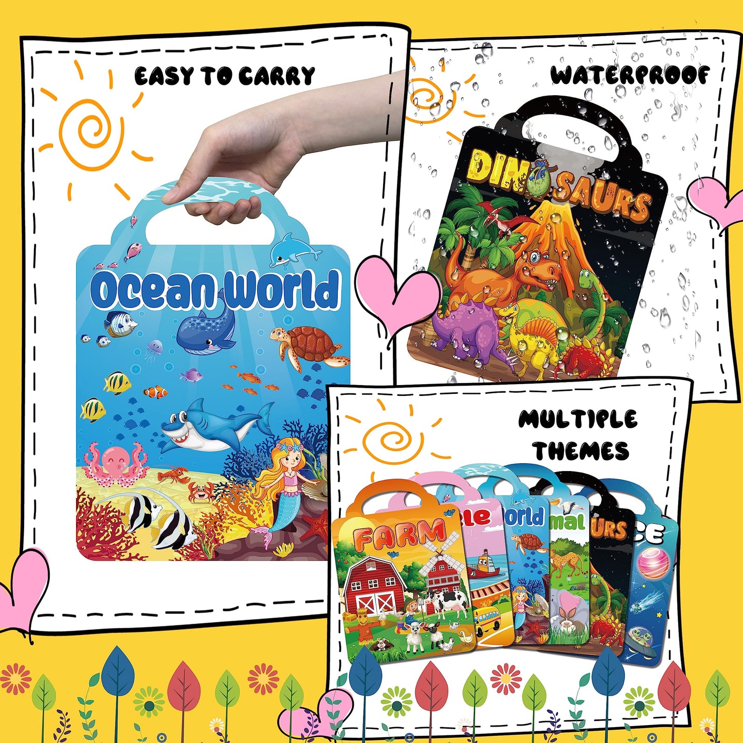 Kalysky 6Set Puffy Sticker Books for Kids 2-4, 3D Reusable Stickers Books for Toddlers 1-3 2-4,Farm+Animal+Dinosaurs+Ocean World+Space+Vehicle