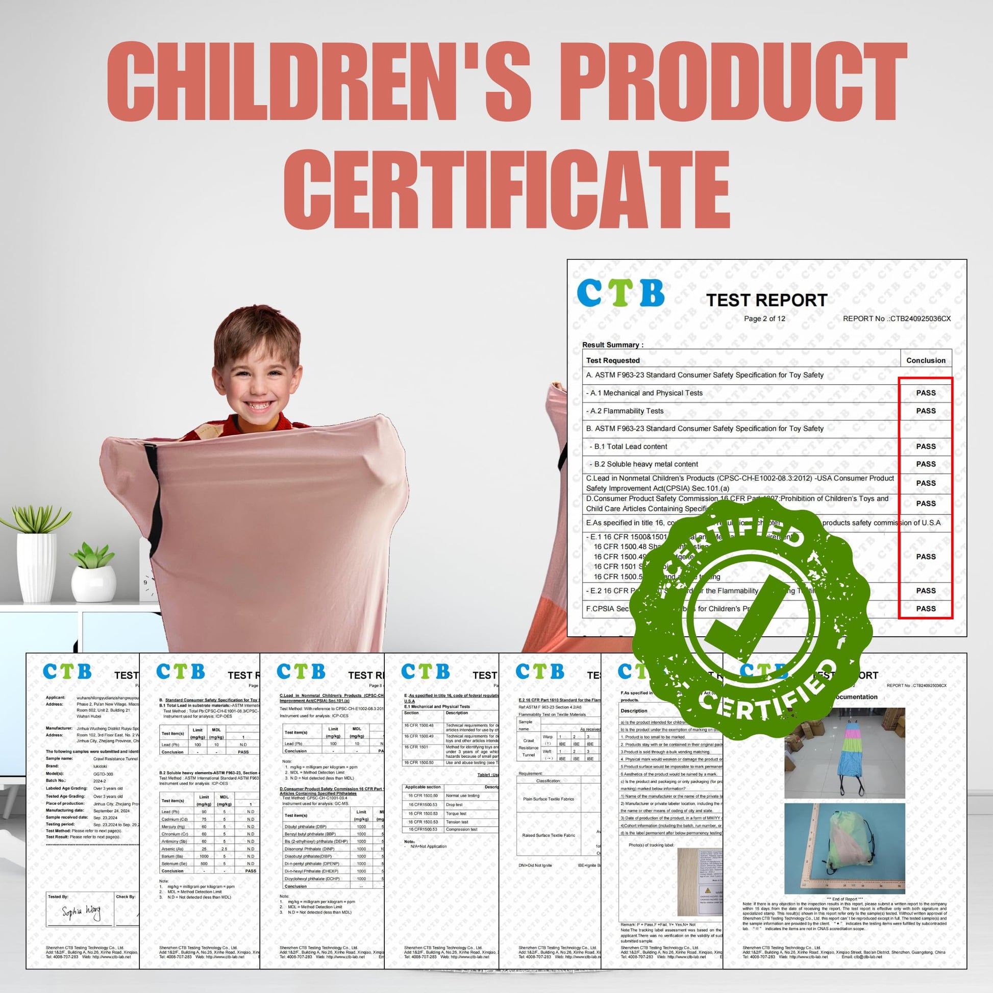 Sensory Compression Tunnel for Kids Play with Autism ADHD SPD - CPC Certification 10ft Crawl Resistance Tunnel Perfect for Toddler - Ideal for Home