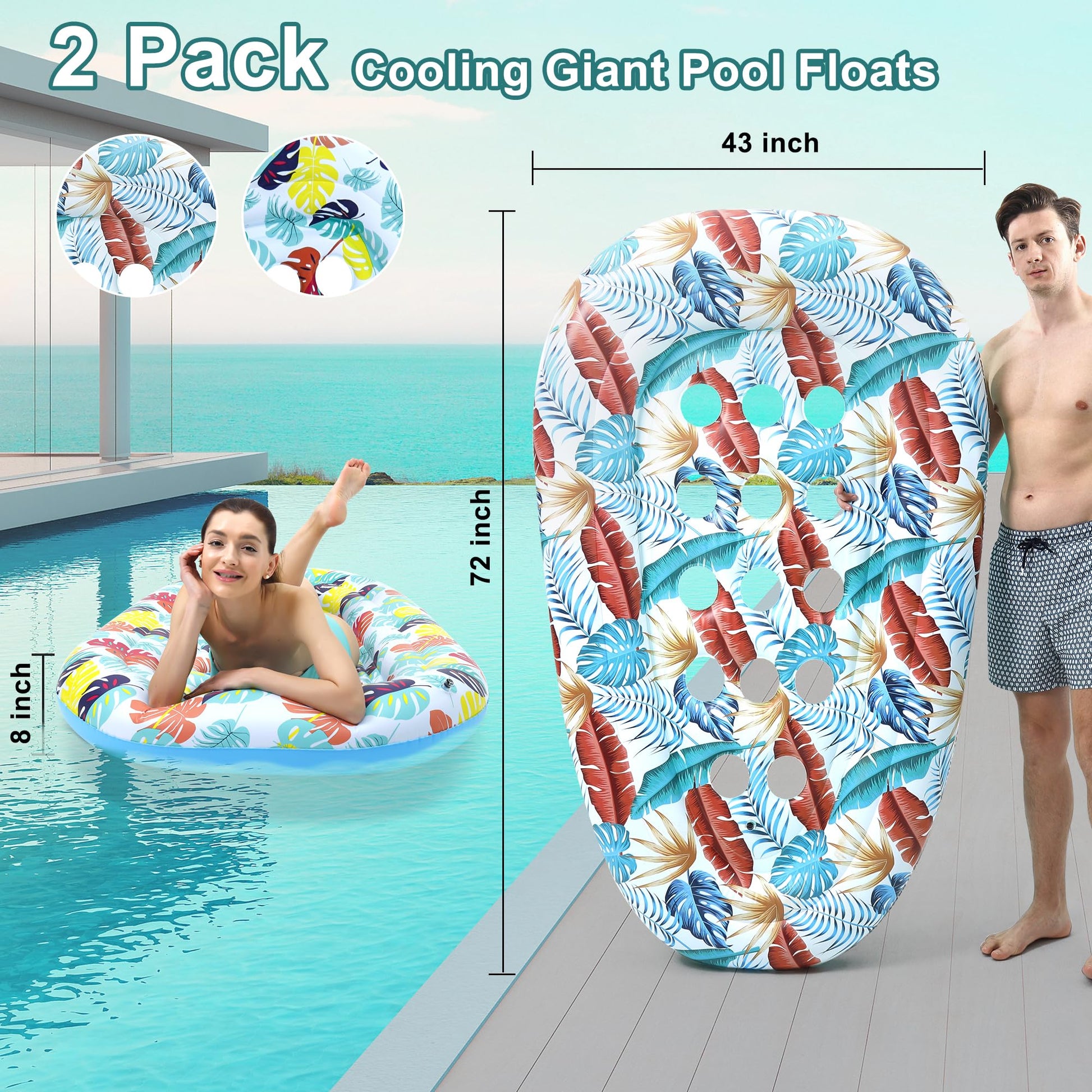 2 Pack Pool Floats Lounger, Instaywell Pool Floats Adult Heavy Duty, Pool Rafts Floaties Water Hammock Tanning Floating Pool Party Toys for Swimming