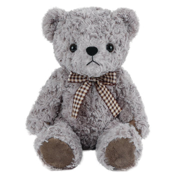 WEIGEDU Classic Fluffy Teddy Bear Plush Toys Stuffed Animals with Vintage Lattice Tie for Kids Babies Birthday Bedtime, 11.8 inches Gray
