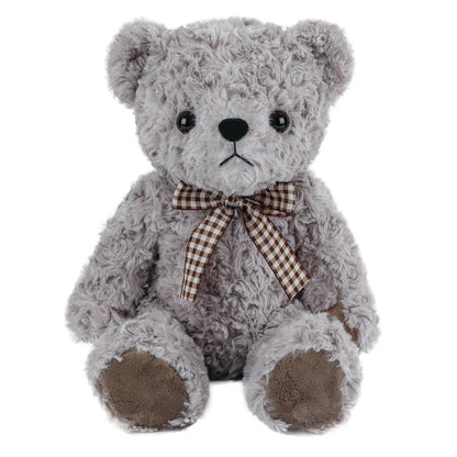 WEIGEDU Classic Fluffy Teddy Bear Plush Toys Stuffed Animals with Vintage Lattice Tie for Kids Babies Birthday Bedtime, 11.8 inches Gray