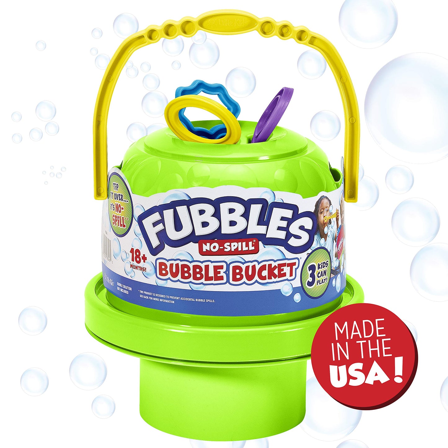 Fubbles Bubbles No-Spill Big Bubble Bucket in Green | Bubbles for Toddlers and Kids of All Ages | Includes Fubbles Bubbles Bucket and 3 Bubble Wands
