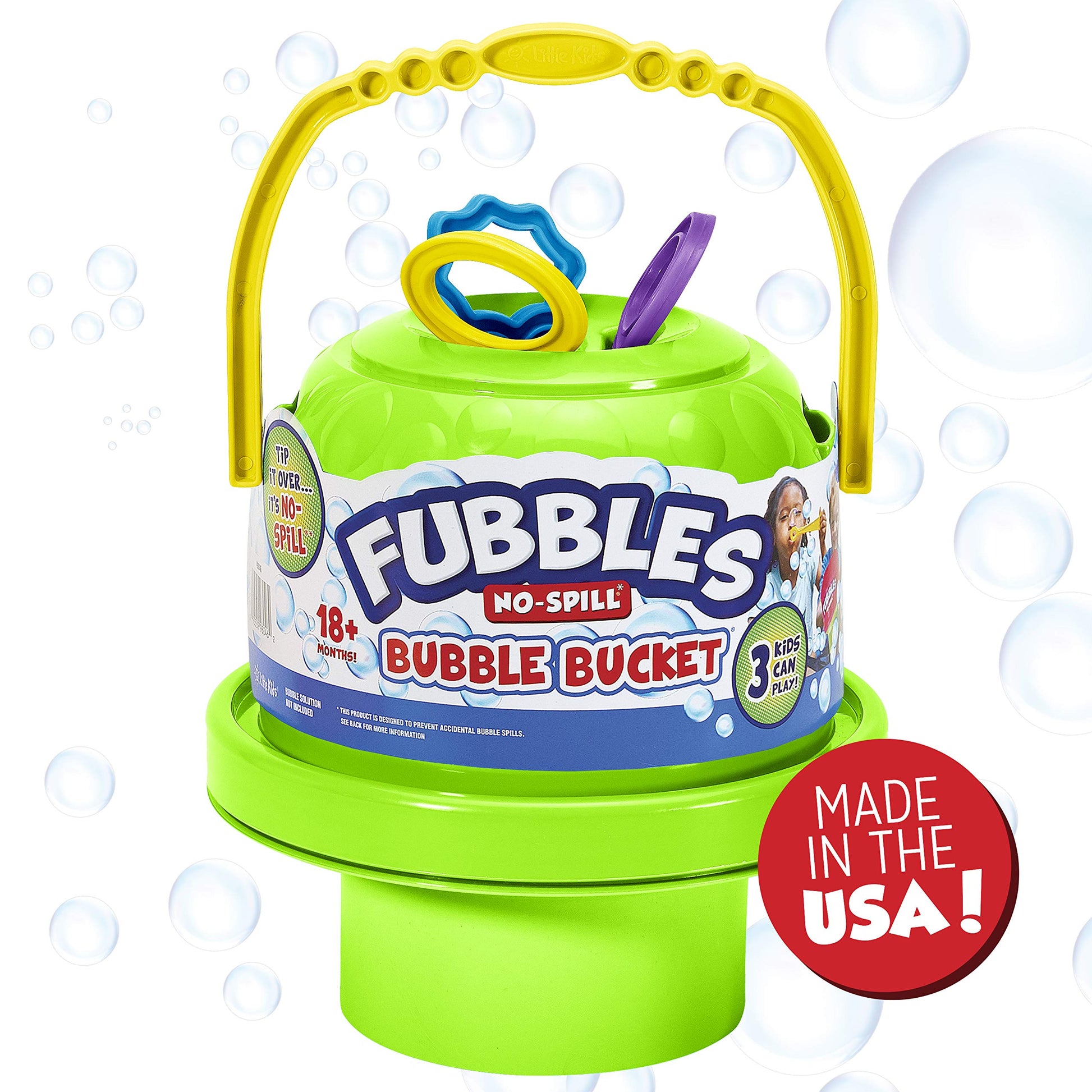 Fubbles Bubbles No-Spill Big Bubble Bucket in Green | Bubbles for Toddlers and Kids of All Ages | Includes Fubbles Bubbles Bucket and 3 Bubble Wands