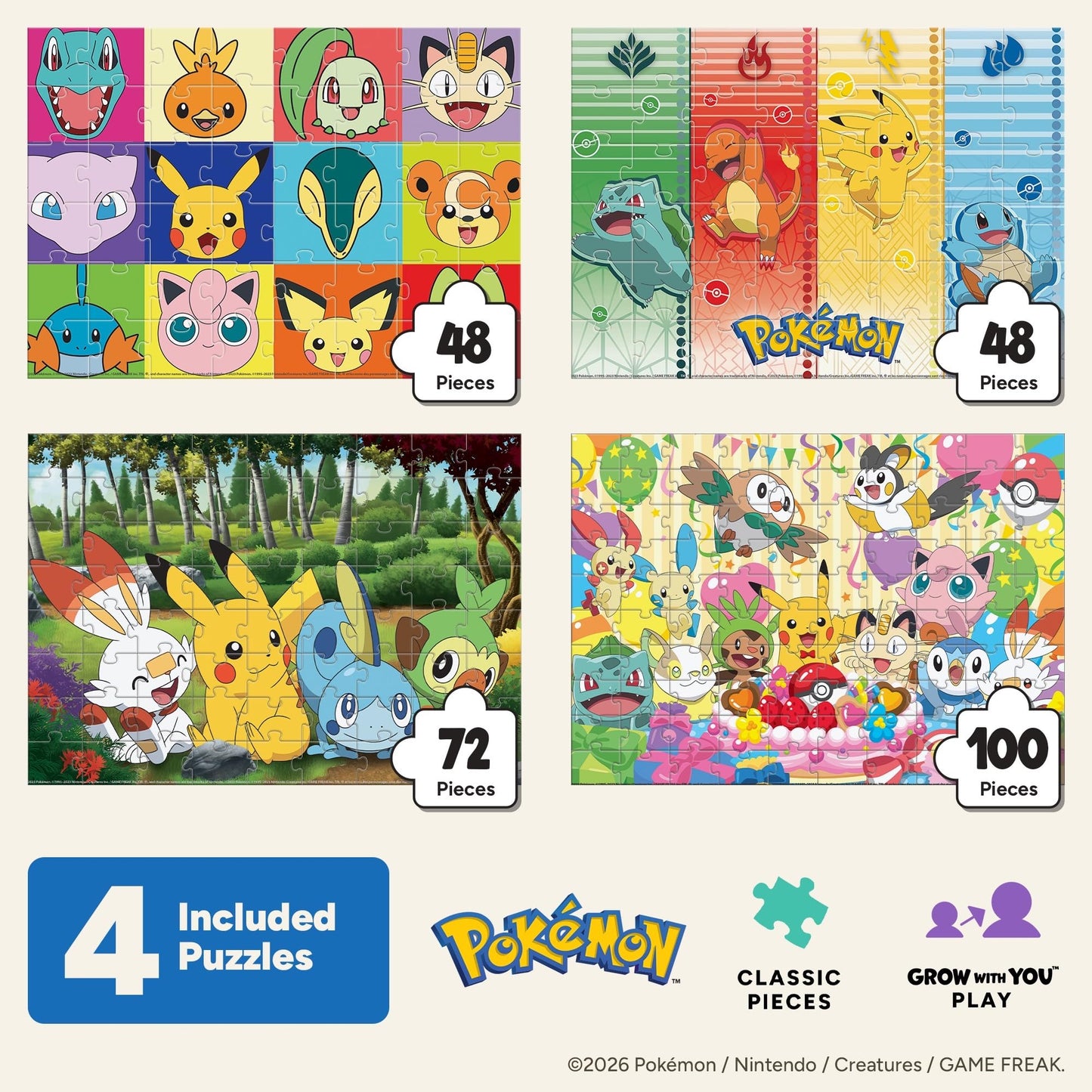 Buffalo Games - Pokémon - 4 Pack 500 Piece Puzzles for Kids Ages 3-6+