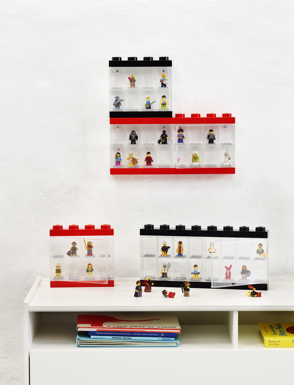 Room Copenhagen, Lego Minifigure Display Case - Stackable Storage Container for Desktop or Wall Mounting - 15.04 x 7.24in - 8 Stud, Medium Stone Grey