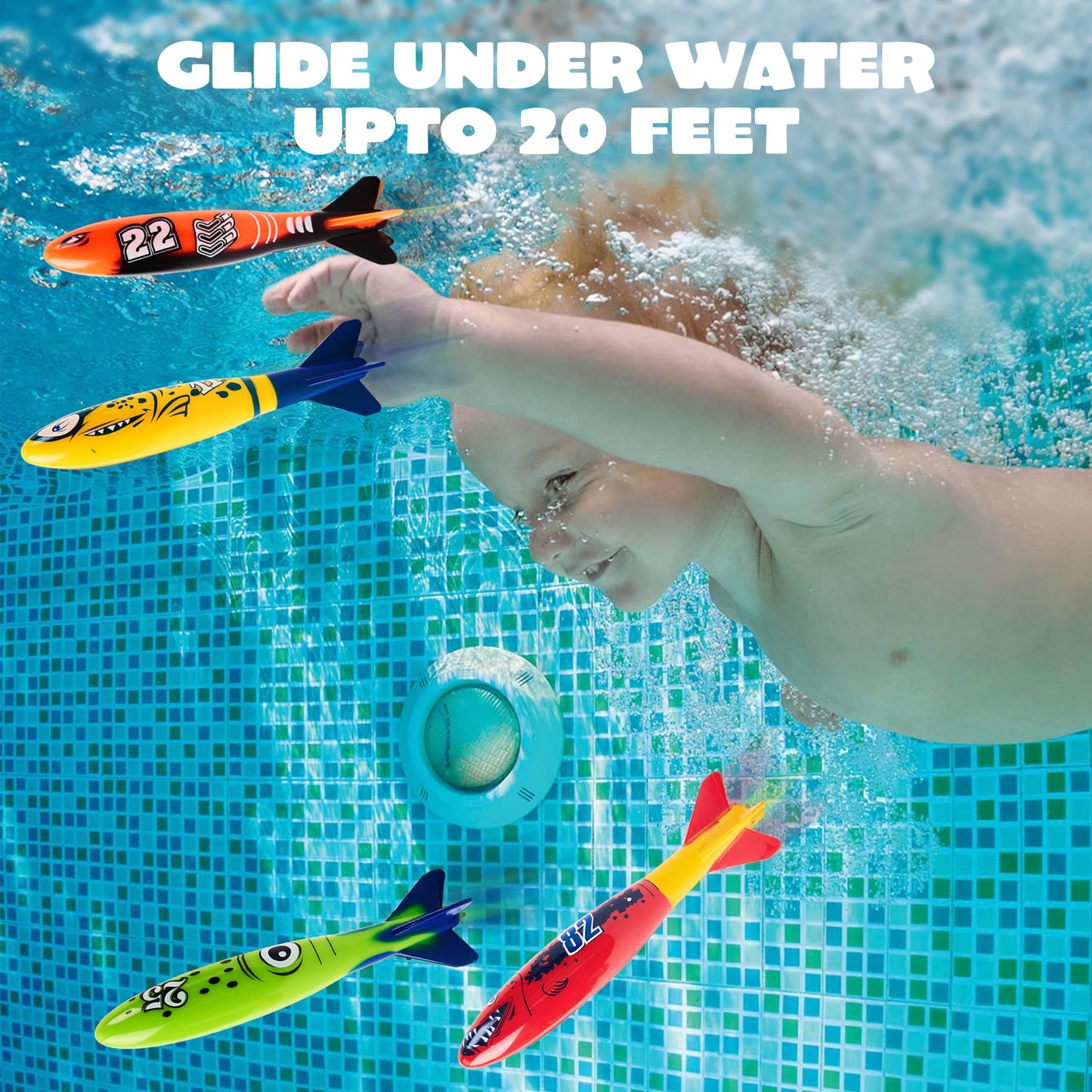 JOYIN 8 Pack Pool Toys, Shark Underwater Diving Toys, Colorful Swimming Toy Sinking Throwing for Kids Gifts Summer Swim Dive Training Water Fun Pool