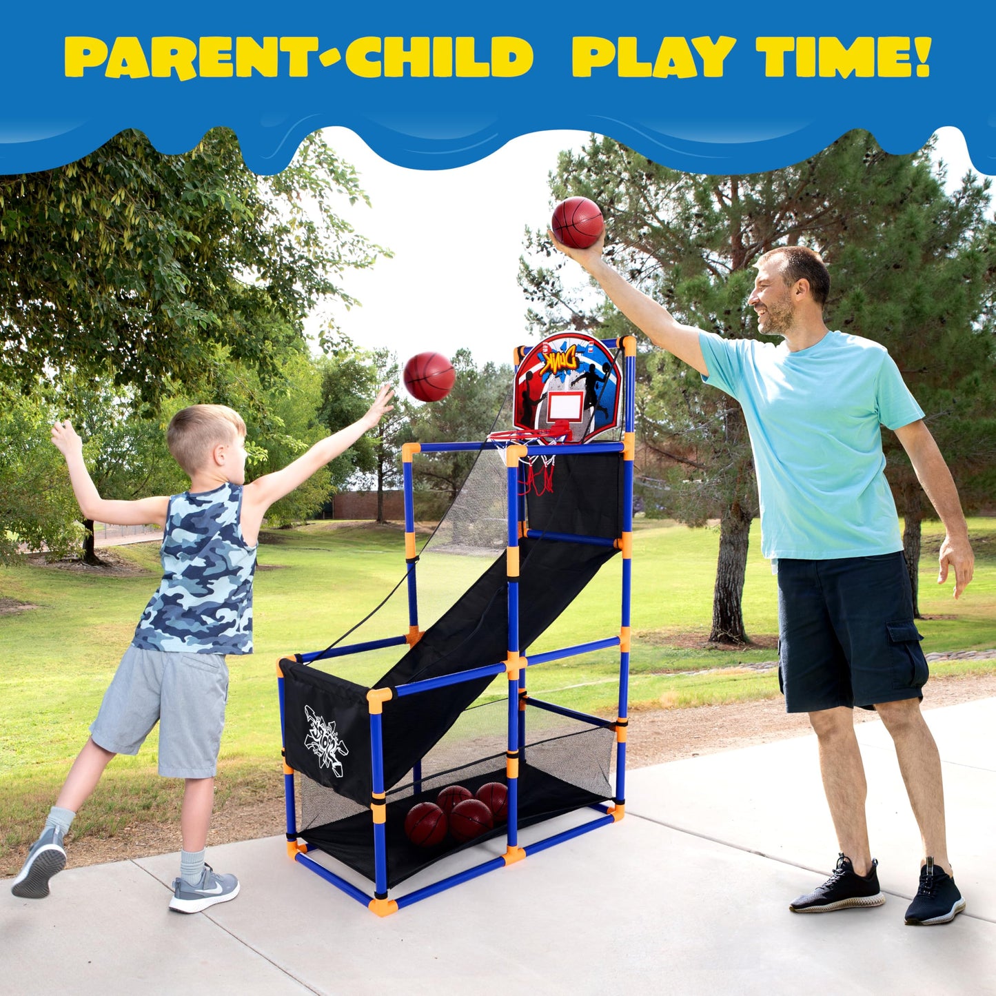 JOYIN Arcade Basketball Game Set with 4 Balls and Hoop for Kids 3+ Years Old Indoor Outdoor Sport Play - Easy Set Up - Air Pump Included - Ideal