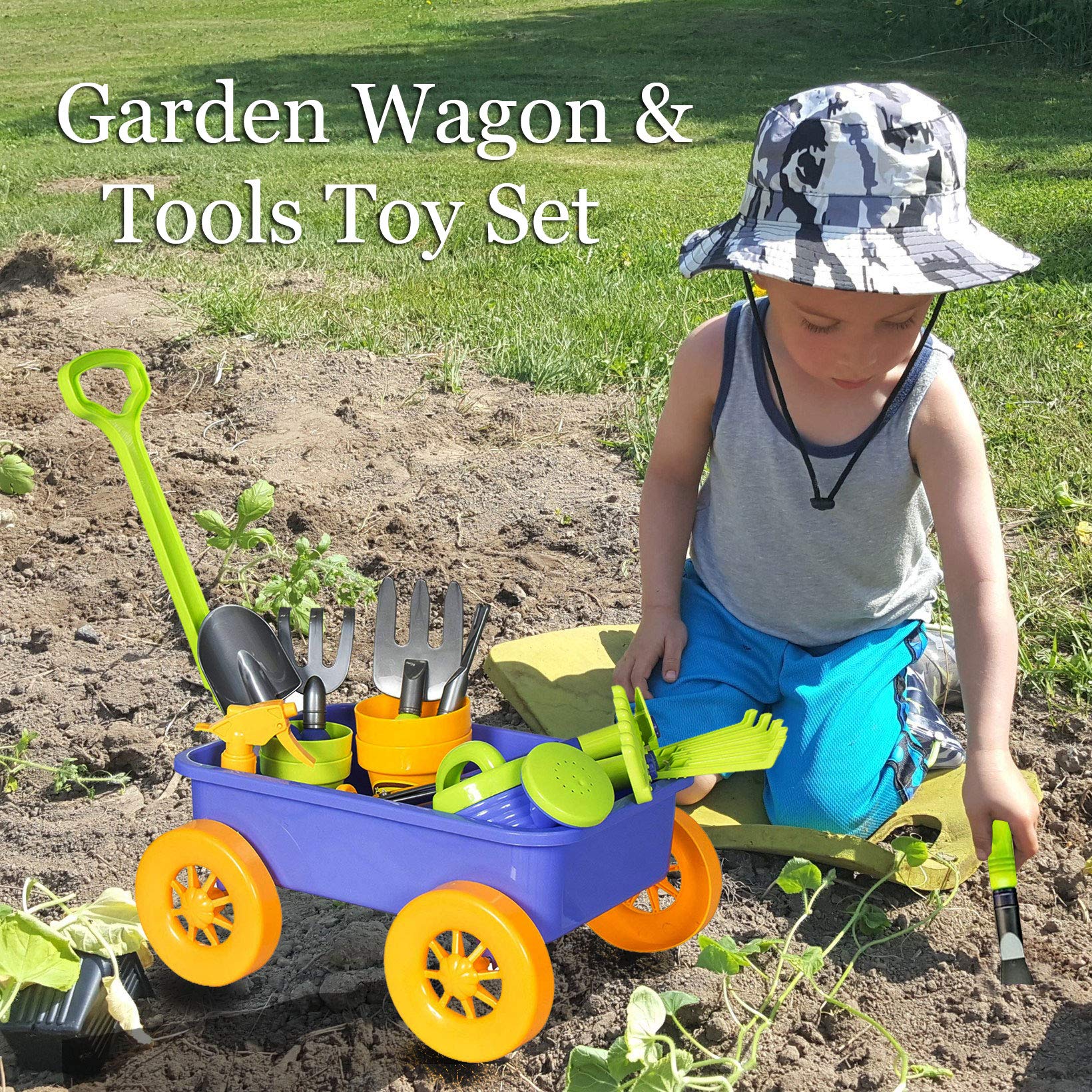 Dimple Garden Wagon & Tools Toy Set Premium 15 pcs Gardening Tools