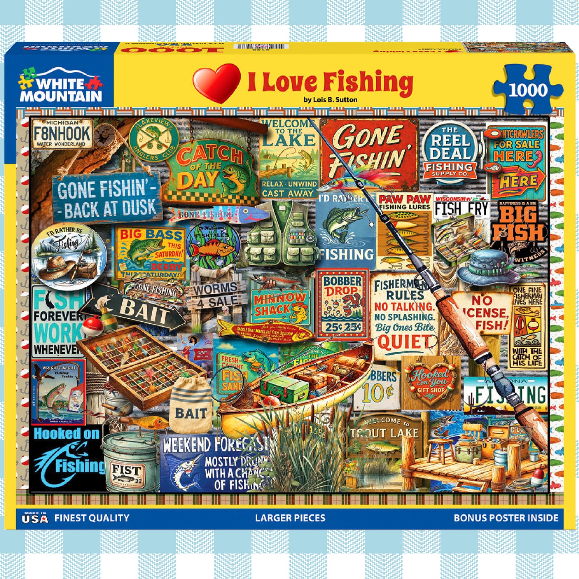 White Mountain 1000 Piece Jigsaw Puzzle Vintage Fish Signs, I Love Fishing