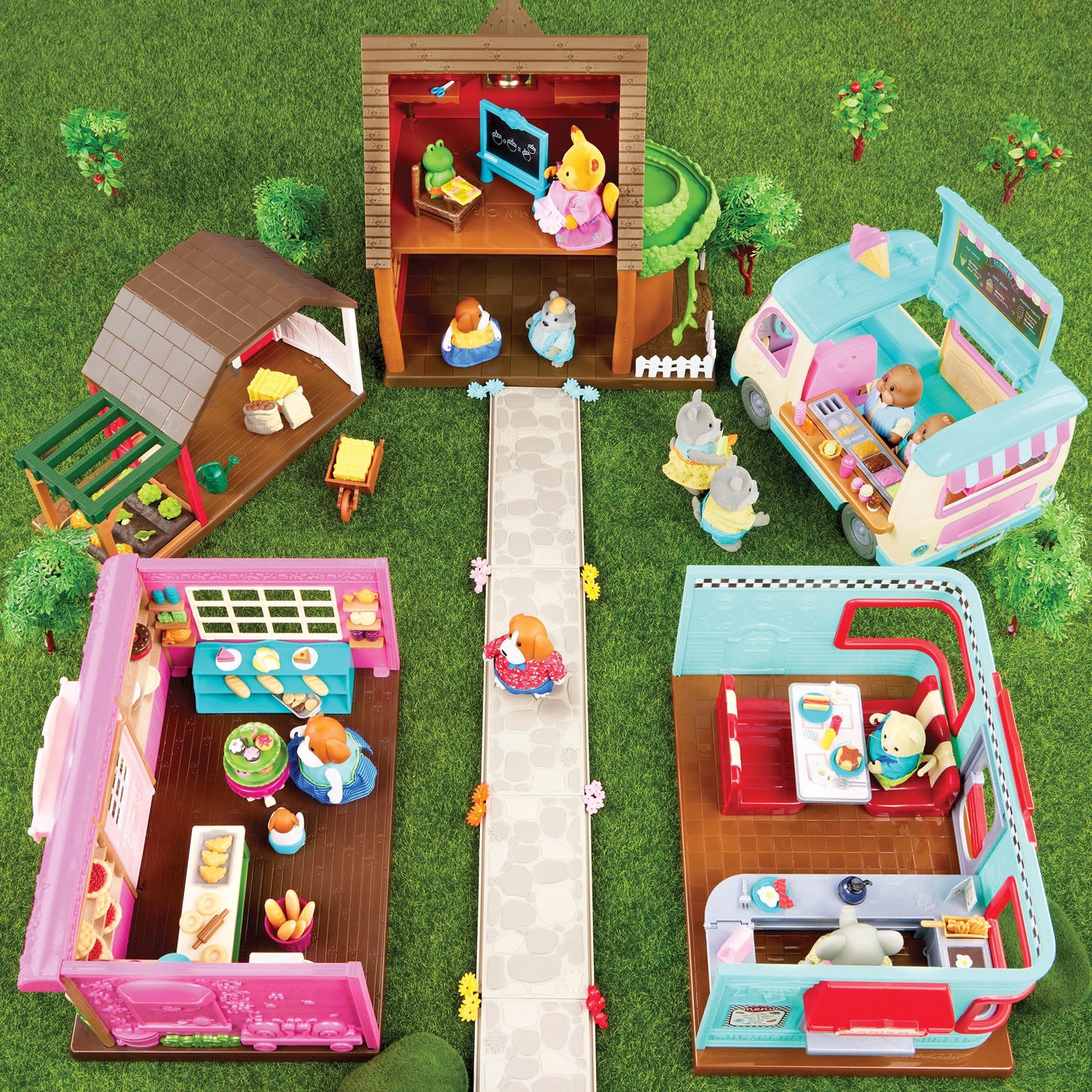 Li’l Woodzeez - Happy Harvest Farm Playset - 20 Pcs Doll Playset with Farmer & Garden Accessories - Pretend Play Toy Barn for Kids Age 3+