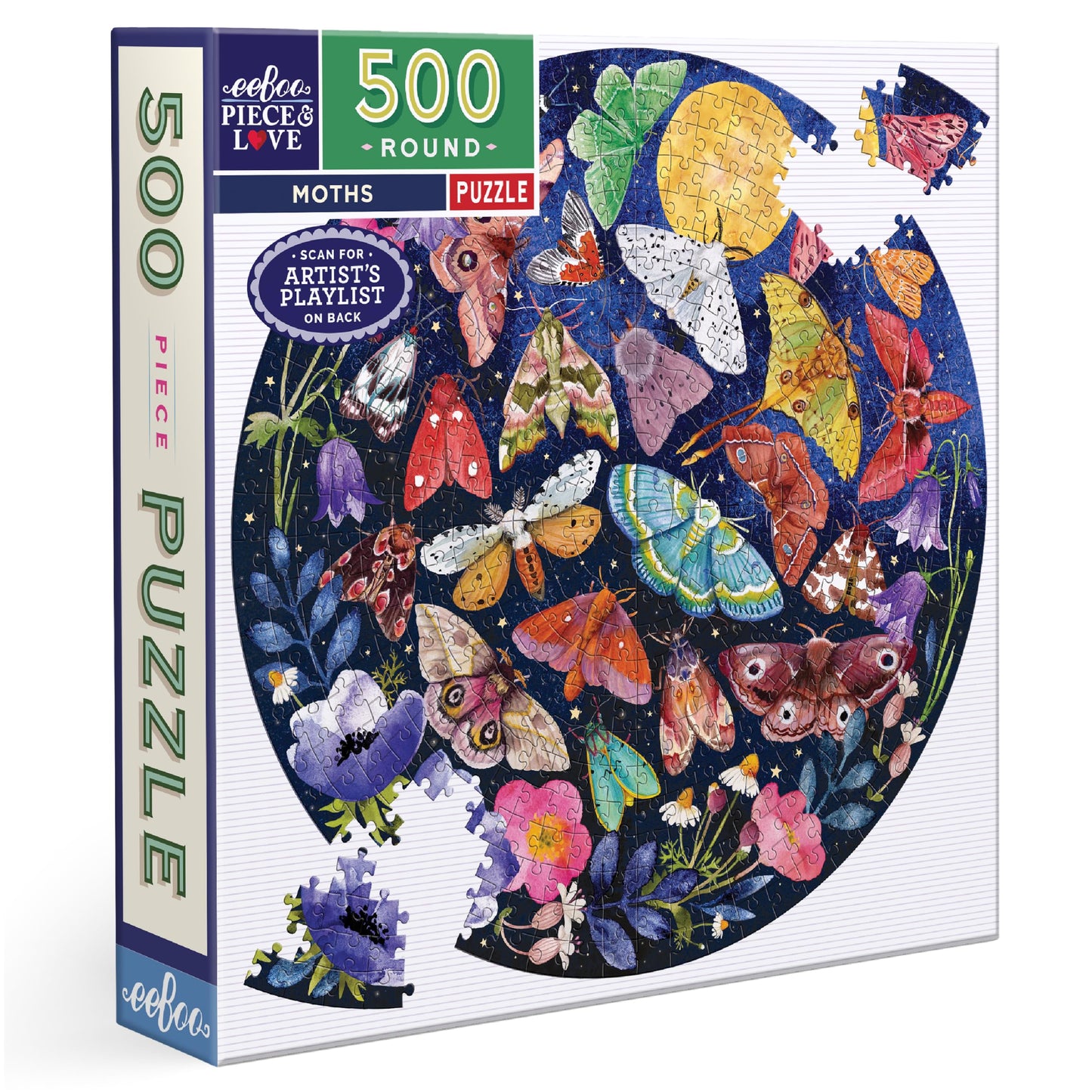 eeBoo Moth 500 Piece Round Jigsaw Puzzle, 23" Diameter
