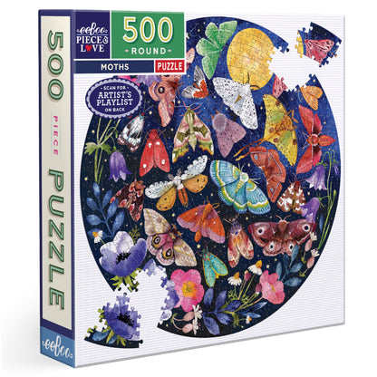 eeBoo Moth 500 Piece Round Jigsaw Puzzle, 23" Diameter