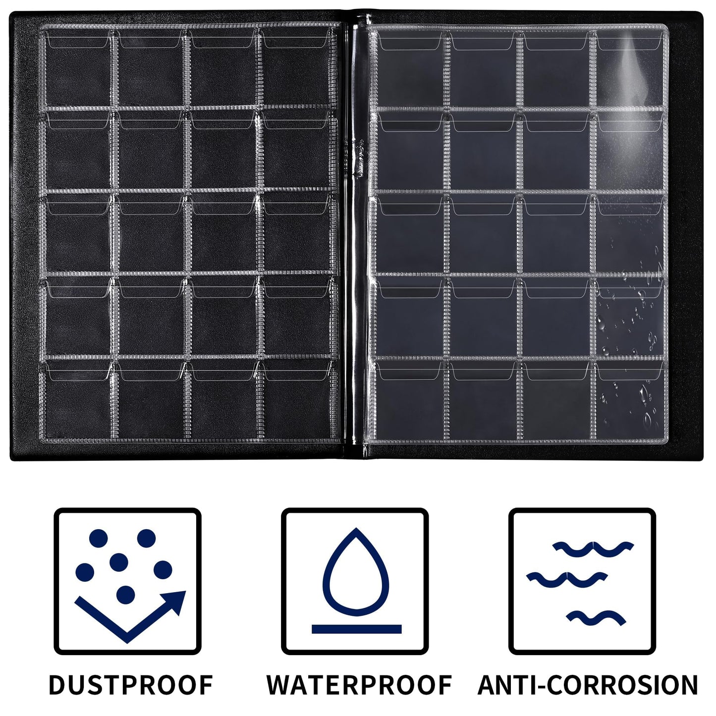 200 Pockets Coin Album - Coin Collecting Book with 10 Pages, 33x33 mm Grid Holder for Pounds Pence Cents Dollars Nickel (Black) CS48200BK