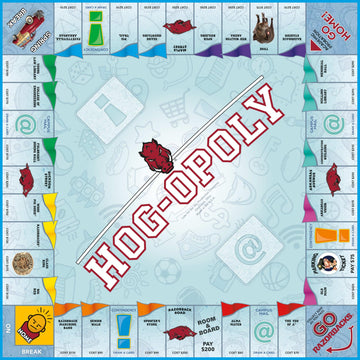 Late for The Sky University of Arkansas Hogopoly Board Game - Razorbacks Campus Edition, Family Strategy Game, Alumni Collectible, 2-6 Players, Ages