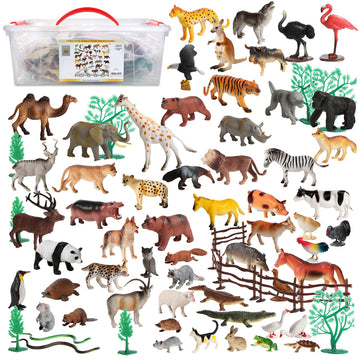 100Piece Set of Animals Figures & Accessories in Storage Container