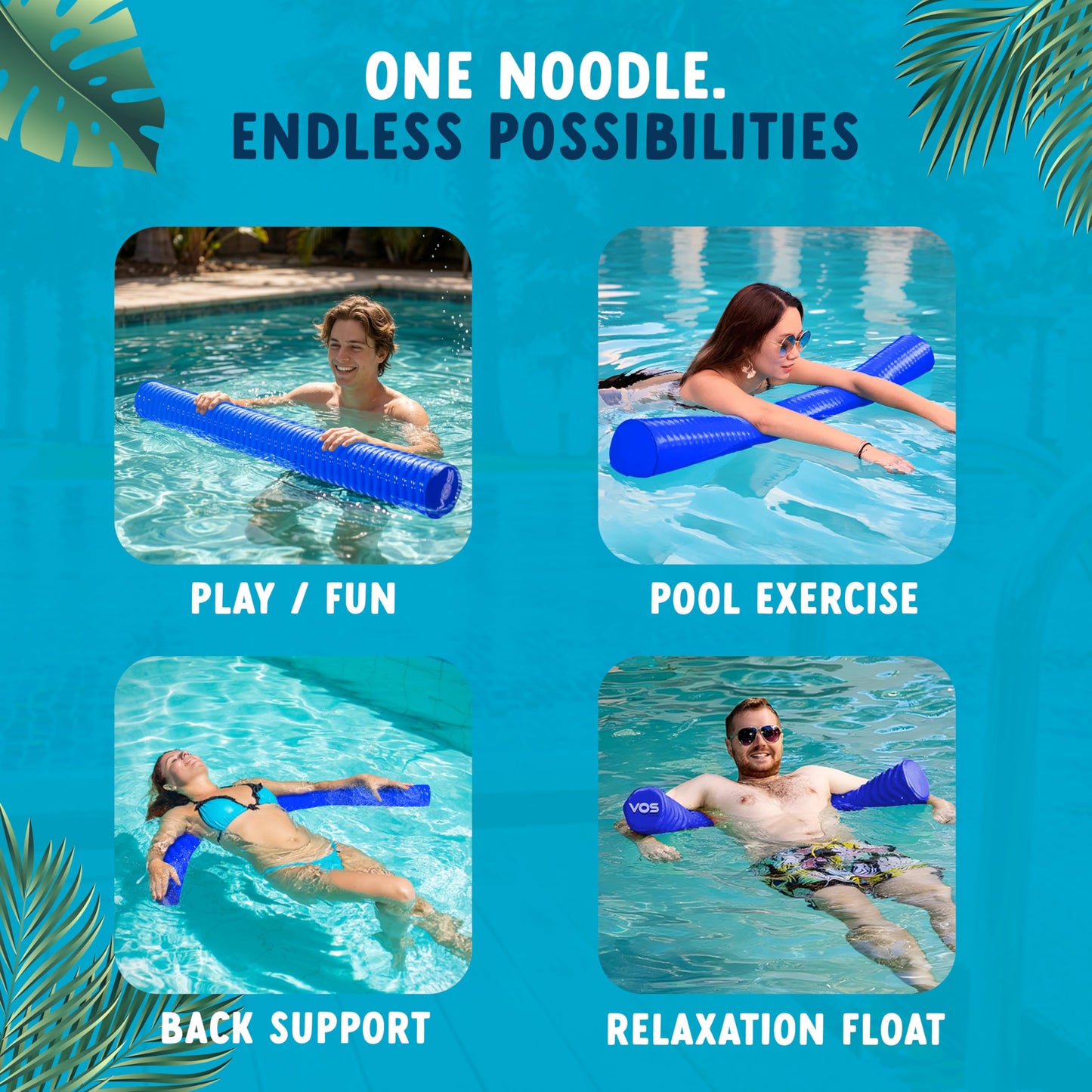 VOS Mega Foam Pool Noodle, 1 Pack, Super Soft Swim Float, Hurricane Blue