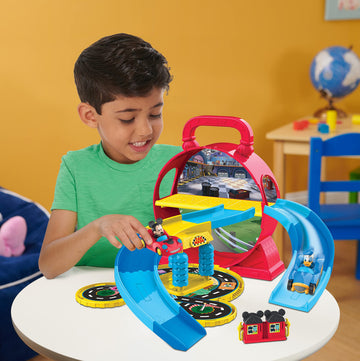 Disney Junior Mickey Mouse Stow ’n Go Garage, Figure and Vehicle Playset, Kids Toys for Ages 3 Up by Just Play