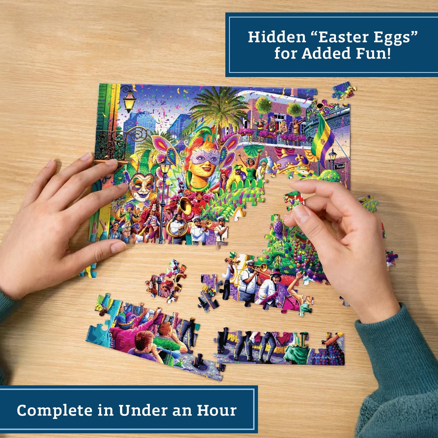 Boardwalk New Orleans Mardi Gras 210 Piece Personal Puzzle, Jigsaw Puzzles with Premium Box, Louisiana Gifts for Adults, 6"x8"