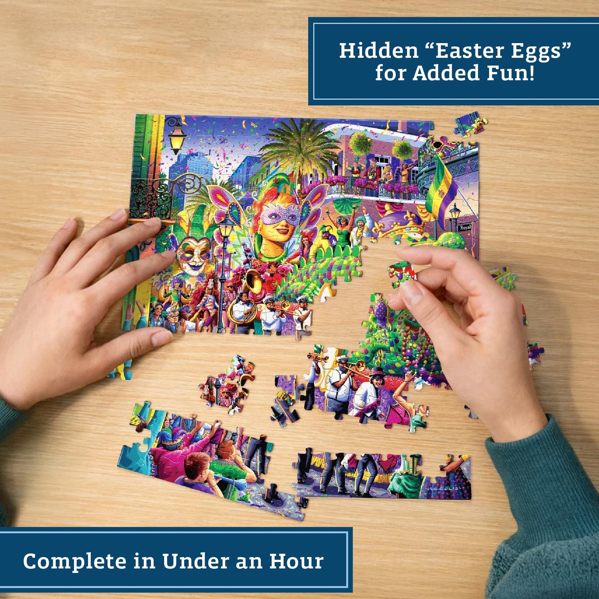 Boardwalk New Orleans Mardi Gras 210 Piece Personal Puzzle, Jigsaw Puzzles with Premium Box, Louisiana Gifts for Adults, 6"x8"