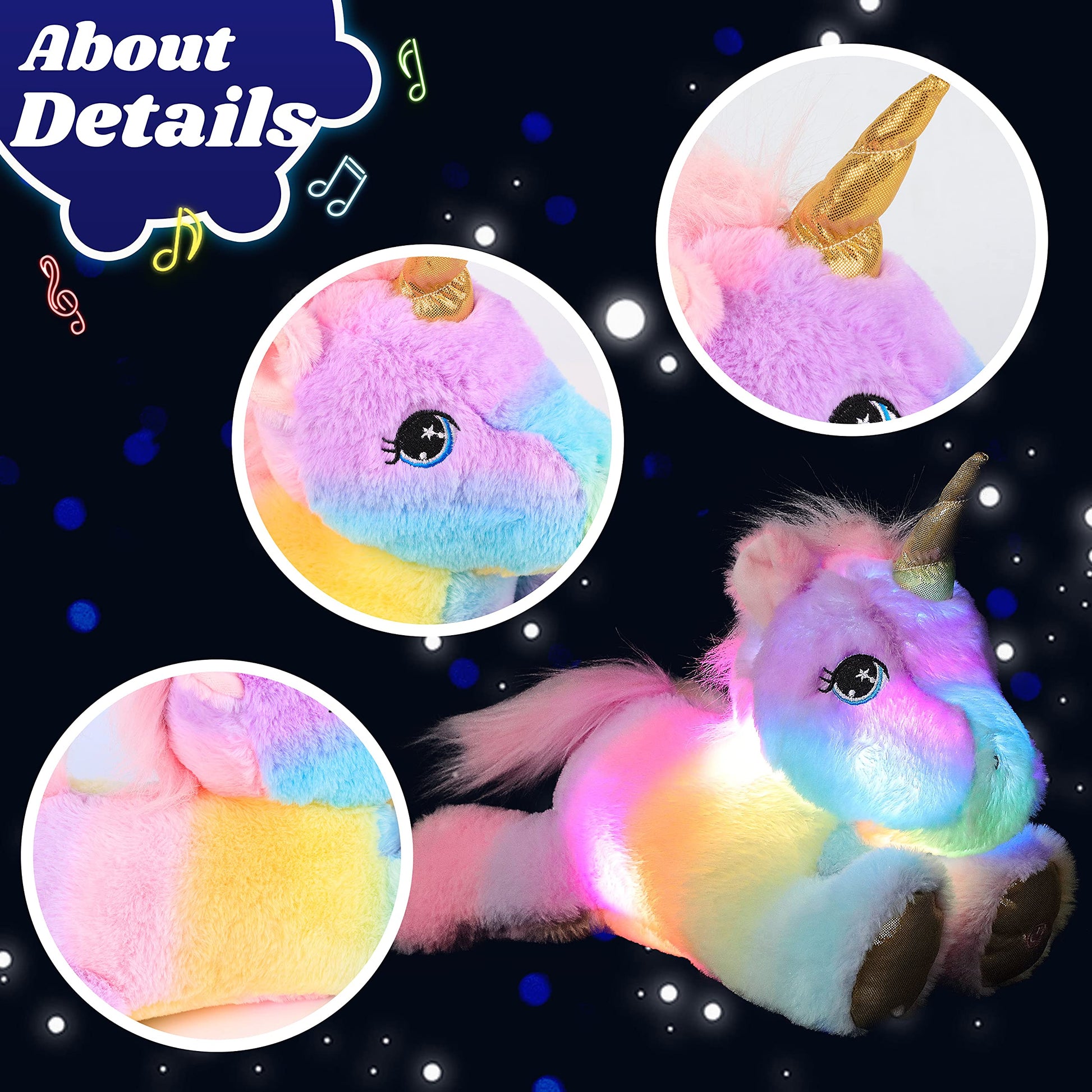 Cuteoy Glowing LED Unicorn Light-up Nightlight Toys Musical Plush Stuffed Animal Singing Lullabies Birthday Christmas Plushies Gifts for Kids Boys