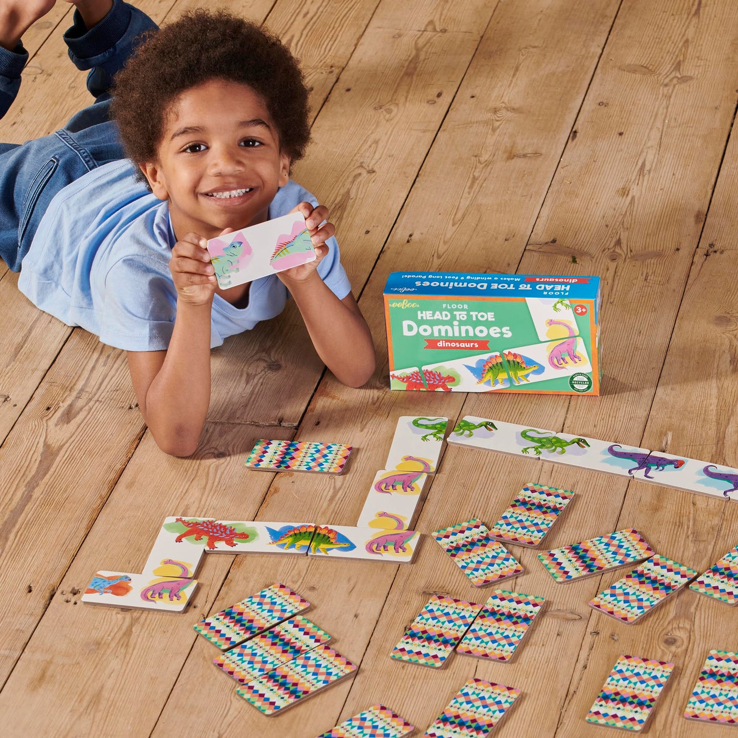 eeBoo Floor Head to Toe Dominoes - Dinosaurs 28 Piece Matching Game, Colorful Dinosaur Tiles, Screen-Free Fun for Kids Ages 3 and up