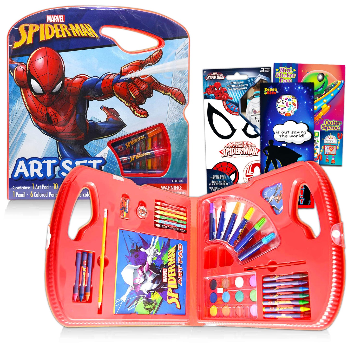 Marvel Spider-Man Art Set Bundle ~ 40 Pc Superhero Art Kit with Spiderman Coloring Utensils, Brushes, Art Pad, Stickers and More! (Spiderman Color