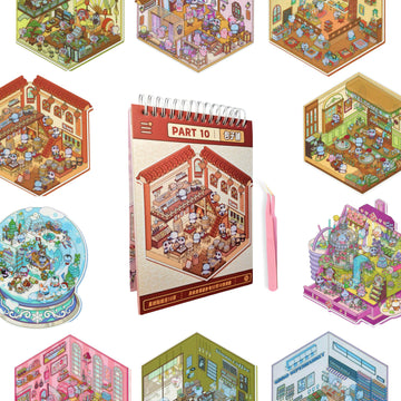 3D Sticker Scene Book - Reusable Stickers Scenes for Adults & Kids, 15 Sets Miniature Scene Sticker Book with Tweezer, Cozy Room Stickers, Portable