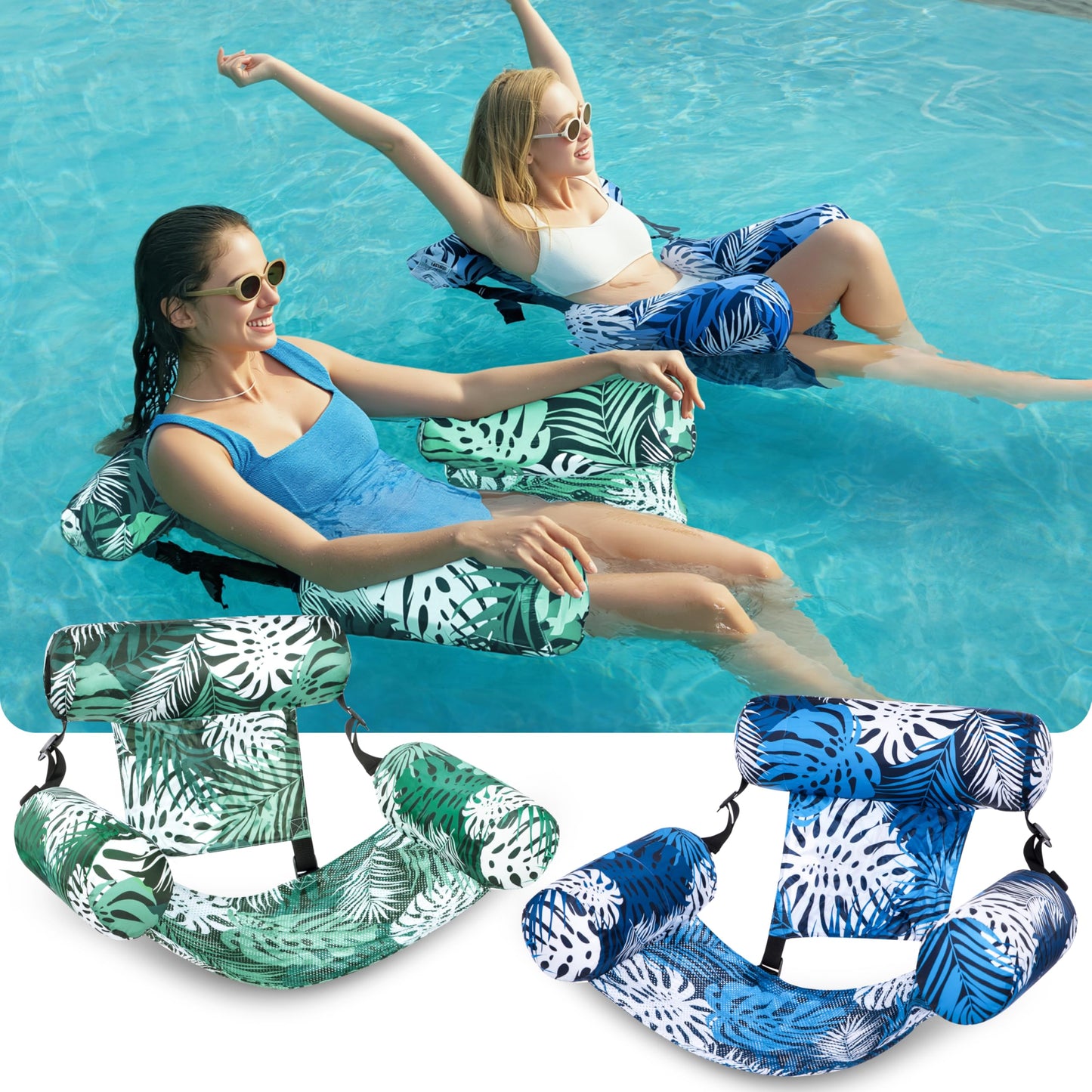 Sloosh Pool Floats Adult, 2 Packs Inflatable Pool Lounge Chairs,Blow up Hammock Pool Noodles Floats for Adults,Floating Water Chair for Pool Party