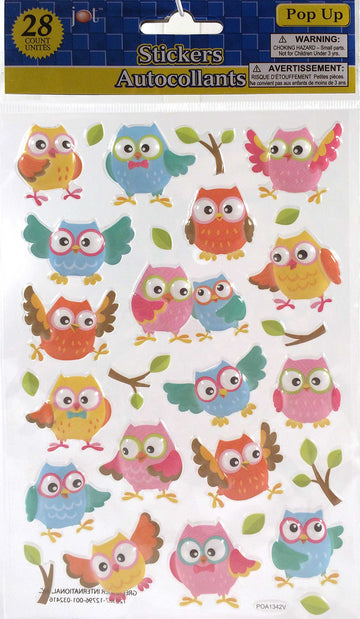 Colorful Owl Pop Up Stickers- 1 Sheet 28 Stickers