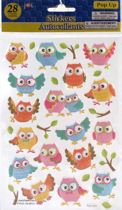 Colorful Owl Pop Up Stickers- 1 Sheet 28 Stickers