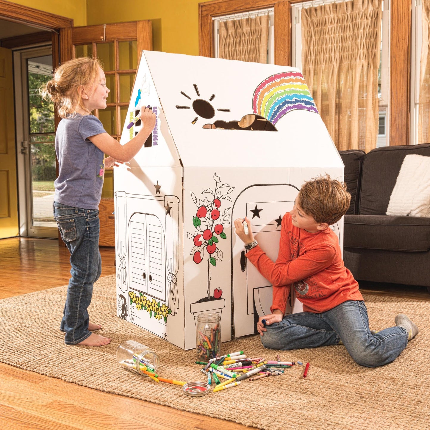 Easy Playhouse Cardboard Clubhouse - Kids Art and Craft Fort, 34" X27"X 48"