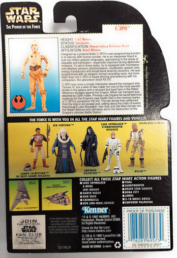 Hasbro 1997 Star Wars Power of The Force C-3po Green Card Action Figure