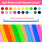 Tiehuoxia 200pcs Multicolor Pipe Cleaners, 20 Colors Chenille Stems for DIY Crafts & Art Projects, Includes Beginner's Manual (12inch x 6mm)