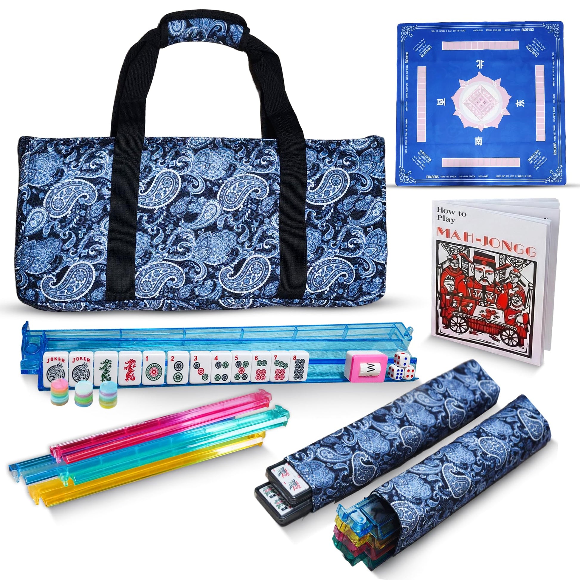 Emerald7 American Mahjong Tile Set with Mat - Premium Quality Melamine Mahjong Set with 166 Scratch-Resistant Tiles, Complete Accessories,