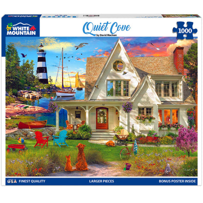 White Mountain 1000 Piece Jigsaw Puzzle Scenic Lighthouse Beach, Quiet Cove