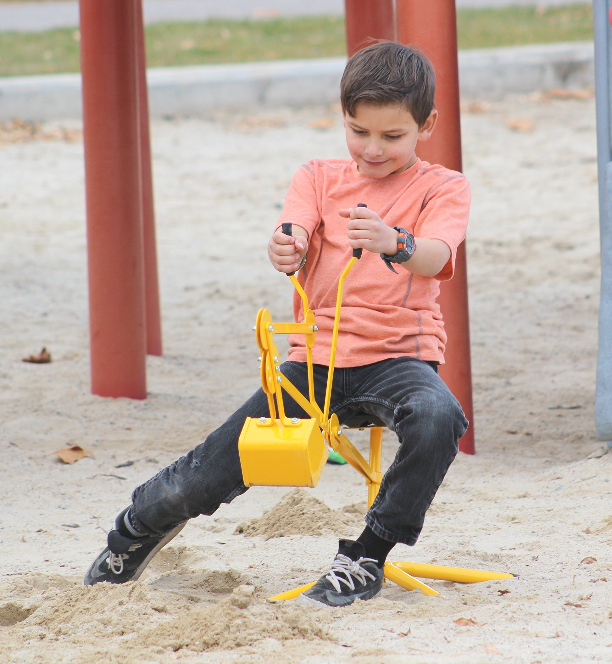 Childrensneeds.com Sand Digger Toy Backhoe for Snow, Sand, Beach, Dirt, A Durable Metal Outdoor Ride-on Excavator Toy for Ages 3 and Up (Yellow)