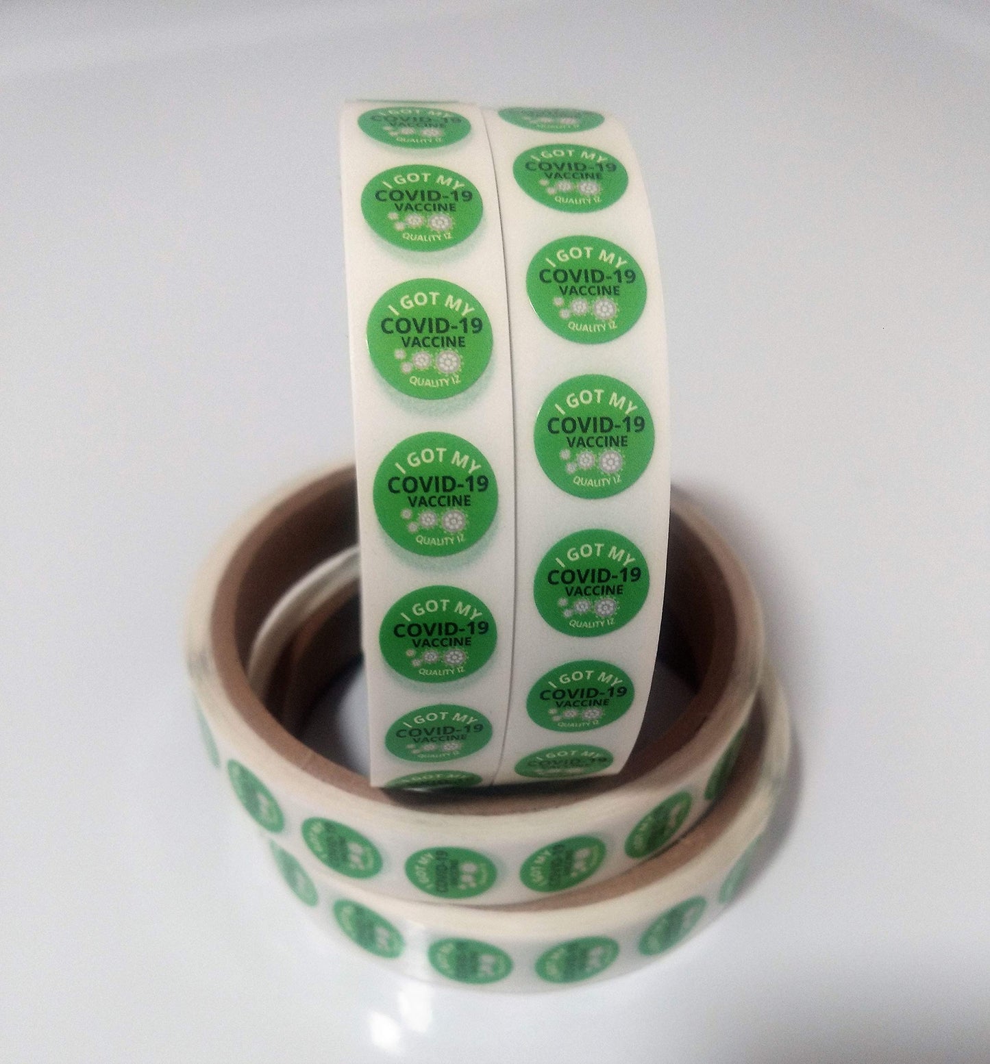 0.5" I Got My COVID-19 Vaccine, Stickers (Green, 100 Per Roll, 3 Inch Core)