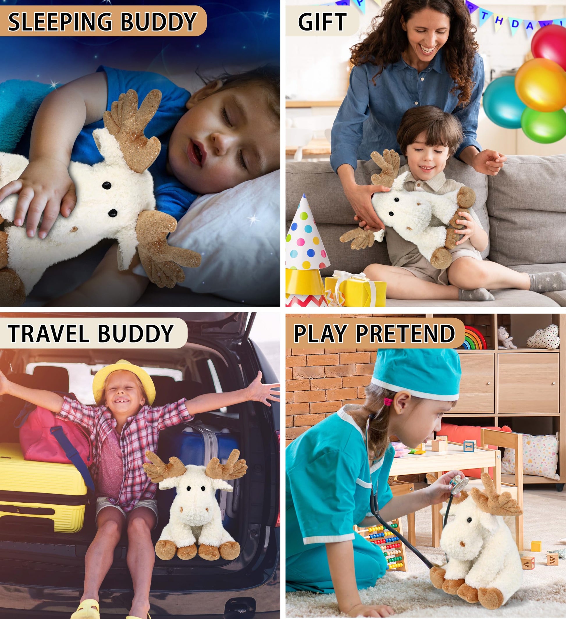 DolliBu Fancy Floppy Moose Stuffed Animal - Soft Huggable Moose Stuffed Toy, Adorable Playtime Wildlife Plush Toy, Cute Cuddle Gifts, Super Soft Plush
