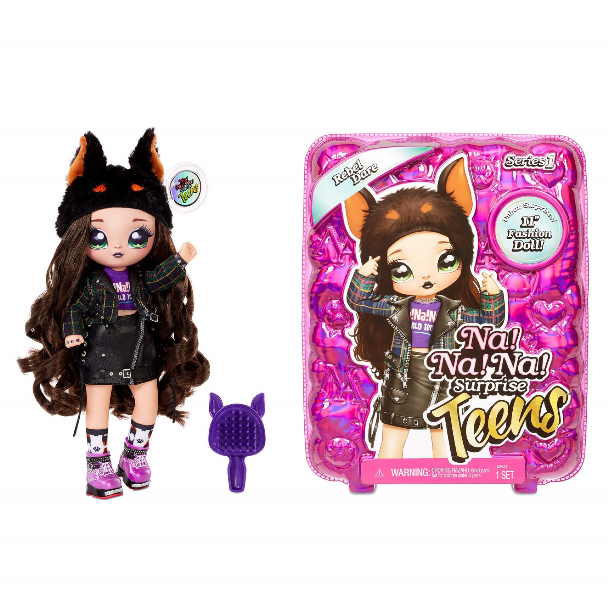 Na Na Na Surprise Teens Fashion Doll - Rebel Dare, 11" Soft Fabric Doll, Dog Inspired