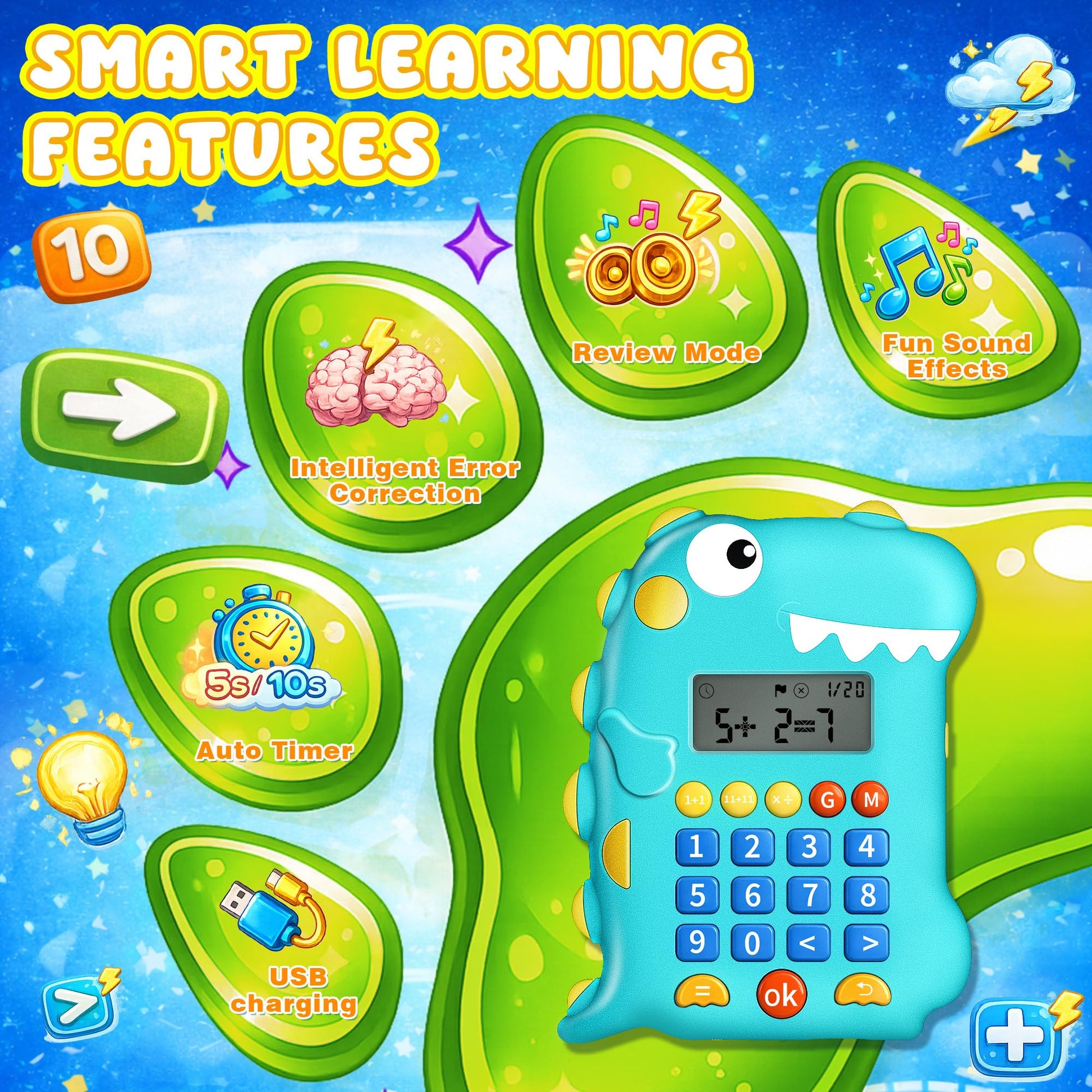 Math Games for Kids Ages 5-12, Portable Kids Calculator Toy, Addition Subtraction Multiplication Division Practice, 4 Logic Modes, 100,000 Questions
